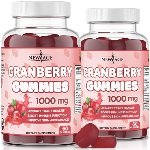 [BRSWYAT2C4PWMCLV] NEW AGE Cranberry Gummies Urinary Tract Health Gummies 1000mg - Supports Bladder, Kidney, UTI - Vegetarian (Cranberry 120 Count)