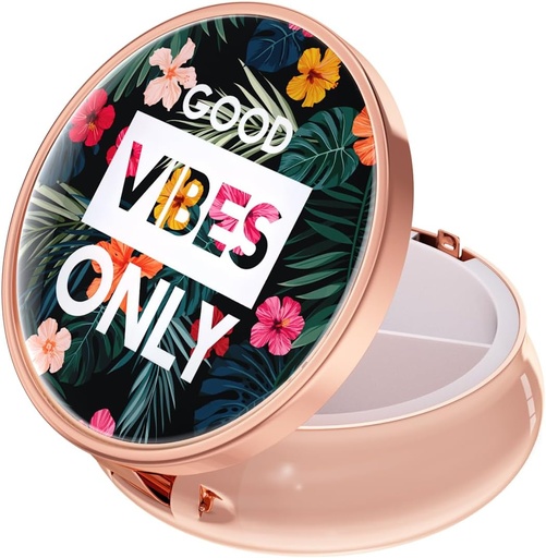 [BRSRMBINCQMBYG3D] Rouidr Pill Box, 3 Compartment Medicine Pill Case, Small Metal Travel Medicine Box for Purse & Pocket, Rose Gold, Flowers Good Vibe