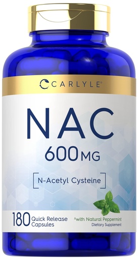 [BRSRMC3QDF6AM2TH] Carlyle NAC N-Acetyl Cysteine 600mg | 180 Capsules | with Peppermint | Free Form Supplement | Non-GMO, Gluten Free