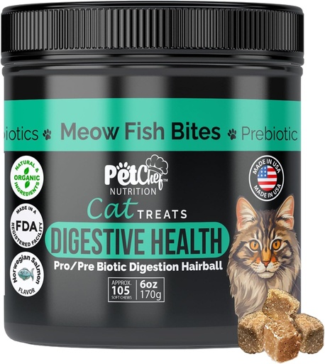 [BRSROBL2BAIAYHLF] Gyvūnų augintinių Chef Meow Bites: Premium Pro & Prebiotic Digestion Cat Treats - Pagerinti Digestion - Geriau tan Fortiflora Probiotikai Katės - Stops Cat Vėmimas Visi amžiai