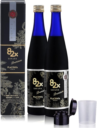 [BRSROFI3BMOQ4GT3] 82X Liquid Placenta Drink - Premium Placenta 450.000mg Placenta - 15,000 Marine Collagen Peptides Suplemento de Japón con 82 plantas fermentadas, patentadas para la piel de la piel 2Pack