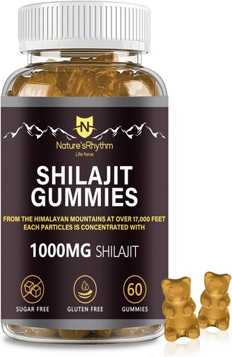 [BRSRAZYBAQPGOELP] Nature's Rhythm Shilajit Gummies 1000mg - 60 pcs de Shilajit Gummies pour hommes et femmes, Shilajit Gummies riches en divers minéraux de traces, un supplément pour stimuler l'énergie et l'immunité