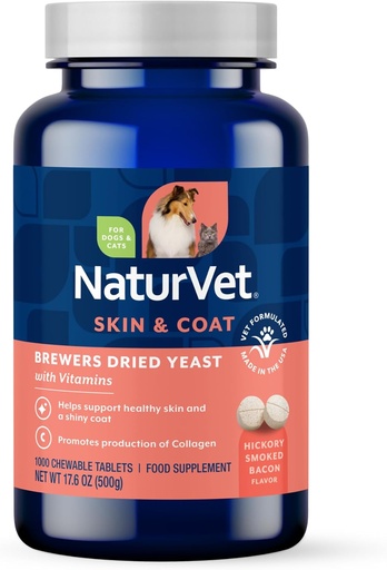 [BRSWIYQGOYBQACL6] NaturVet Brewers Dried Yeast Formula with Garlic Flavoring Plus Vitamins for Dogs and Cats, Chewable Tablets, Made in The USA with Globally Source Ingredients 1000 Count