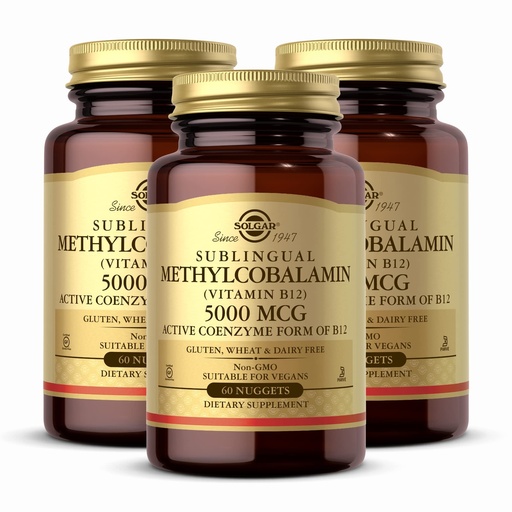 [BRSWKZLQC4FGKYDO] Solgar Methylcobalamin (Vitamin B12) 5000 mcg, 60 Nuggets (Pack of 3) - Cherry Flavor - Supports Energy Metabolism - Body-Ready, Active Form - Non-GMO, Vegan, Gluten Free - 180 Total Servings