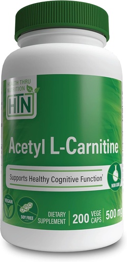 [BRSWICAIBJ6RAF3O] Health Thru Nutrition Acetyl L-Carnitine 500mg 200 Capsules | Supports Cognition & Mental Function | Memory & Attention | Non-GMO, 3rd Party Tested, Hypoallergenic, Gluten Free, Soy Free, Vegan