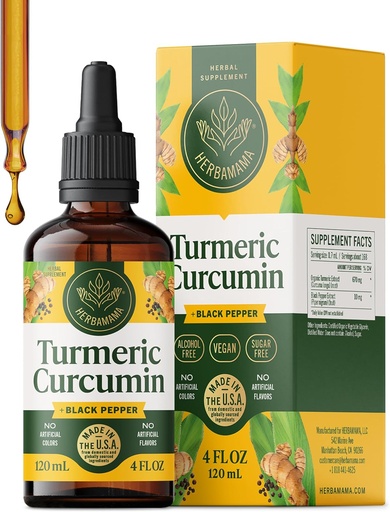 [BRSWYYAPC5YBUCA2] HERBAMAMA Turmeric Liquid Drops - Vegan Immune, Digestive & Mobility Support with Turmeric Curcumin with Black Peppe Extract - Non-GMO, Alcohol & Sugar-Free Antioxidant Supplement - 56-Day Supply