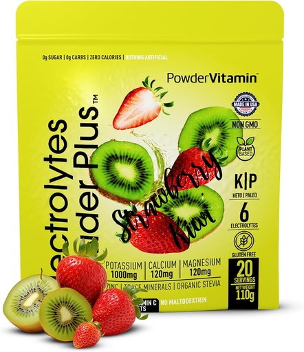[BRSRAHYTDECB6GT6] PowderVitamin Electrolytes Powder Plus (20 Servings) Strawberry Kiwi Electrolyte Powder Zero Calorie Keto,0 Sugar,No Maltodextrin,1000mg Potassium,120mg Calcium,120mg Magnesium, Pink Himalayan Salt