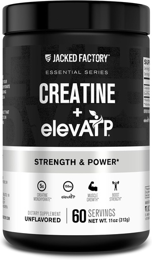 [BRSRAYL3OZ6RQ33H] Creatina Fabrica Jacked + ElevaTP - Creatina monohidrat pulbere pentru cresterea muschilor, Putere crescuta, Enhanced Energy Output, cu ElevaTP pentru energie sustinuta si rezistenta - 60 serviri, nearomatizate