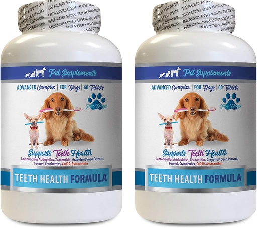 [BRSWGBIFOQBQA3LO] PET SUPPLEMENTS & NUTRITION LLC Dog Bad Breath Remedy - Dog Teeth Health Formula - Natural Gum Care - REMOVES Plaque Build UP - FRESHENS Breath - Dog Vitamin additive - 2 Bottles (120 Treats)