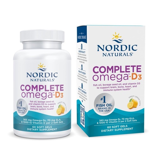 [BRSWIYA6C4FBQH3U] Nordic Naturals Complete Omega-D3, Lemon Flavor - 60 Soft Gels - 565 mg Omega-3 + 70 mg GLA + 1000 IU Vitamin D3 - EPA & DHA - Healthy Skin, Cognition, & Positive Mood - Non-GMO - 30 Servings
