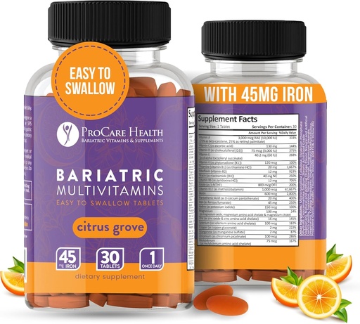 [BRSRAAT4BYOWMYDB] Procare Health Bariatric Multivitamin with Iron 45mg Easy to Swallow 30 Tablets - Post Op Bariatric Vitamins for Gastric Bypass*, Sustains Recovery & Energy for Sleeve Patients* (1 Month Supply)