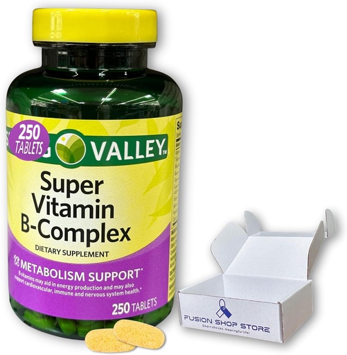 [BRSRMCAYCF5WGH3Z] Super vitamín B komplex Jarné Valley- Tablety 250 Gróf zmes B6 B12 C-tiamín biotín folátová kyselina pantoténová a riboflavín, boxovaná firmou Fusion Shop Store