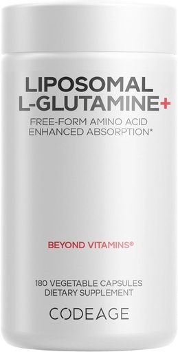 [BRSRMBAYBECRM3QZ] Codeage Liposomal L-Glutamine Capsule Supplement - 1,000 mg L-Glutamine per Serving - 3-Month Supply - Liposomal Delivery, Vegan Pills, Non-GMO, Gluten-Free Amino Acid - 180 Capsules