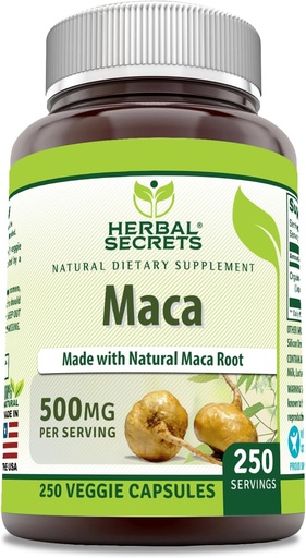 [BRSROA32DEPWMDIY] Herbal Secrets Maca 500mg 250 Veggie Capsules | Non-GMO | Gluten Free | Made in USA | Suitable for Vegetarians