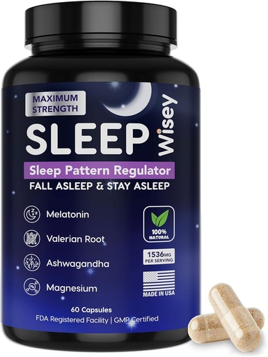 [BRSRMGQ5AUDQYA3V] Wisey Natural Sleep Aid - Promotes Healthy Sleep and Relaxation - Herbal Sleep Supplement for Adults with Valerian, Melatonin, Magnesium, Ashwagandha - Non-Habit Forming - 60 Capsules