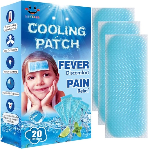 [BRSWYHATAQFGYCDX] 20 Folhas EasYeah Kid Fever Patches para Crianças Febre Desconforto e alívio da dor, Resfriamento Redutor de Febre de Alívio, Soothe Cefaleia Dor, Pacote de 20