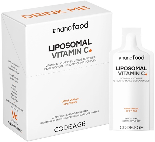 [BRSRMHACC57RECT7] Codeage Liposomal Vitamin C Liquid 1000mg Vitamin C, 4000mg Essential Phospholipids, Supplement For Daily Immune Support, Liposomes For Absorption, Citrus Bioflavonoids, Vitamin E, Non-GMO, 32 Pouches