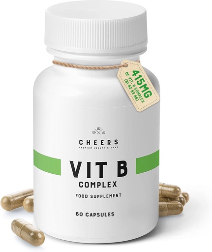 [BRSWG2TQBAJQ2H36] CHEERS Vitamina B Complex Supplemento | 113.5mg Vitamine B complete con B1, B2, B3, B6, B12 | High Absorption Vegan B Complex for Brain, Nerve & Immune Support | Non-GMO, DRcaps® Plus | 60 capsule