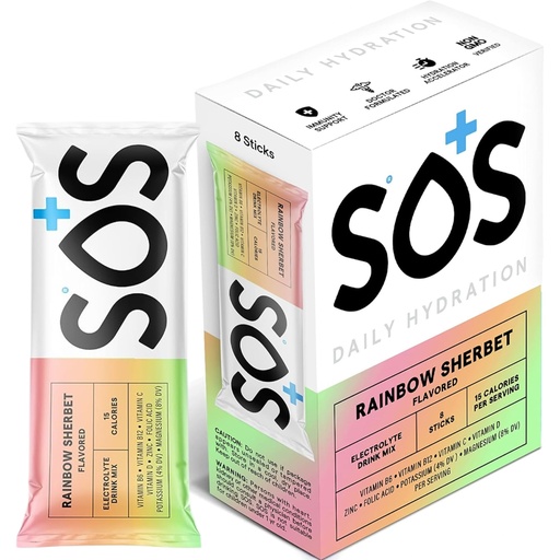 [BRSROZYHPIJQ43DX] SOS Hydration Electrolyte Powder Sticks | Low Sugar Rapid Hydration | Keto Friendly (8 Servings, Rainbow Sherbet)