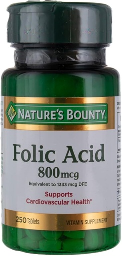 [BRSWIYYOOQMAO3Y3] Nature's Bounty Folic Acid 800 mcg Tablets Maximum Strength 250 Count (Pack of 6)