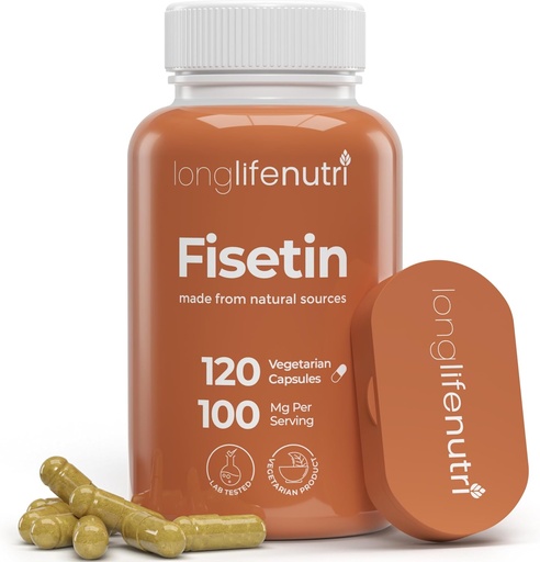 [BRSRMZQOBYCBQCL7] Fisetin 100mg - from Rhus Succedanea Stem Extract, 120 Vegetarian Capsules, Senolytic Supplement for Aging & Longevity, 4-Month Supply, Organic, GMP Certified, Made in USA