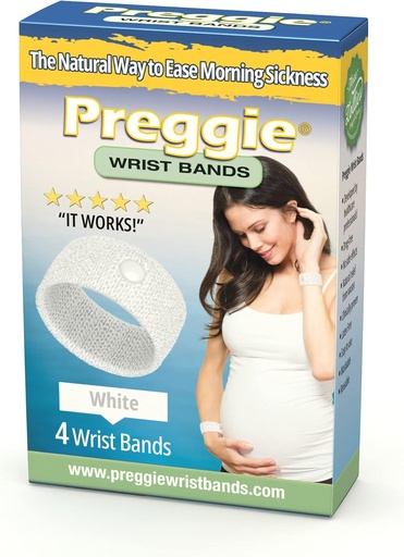 [BRSW2HYQOV6RGCD7] Preggie Anti-Nausea Wristbands – Morning Sickness Relief – Clinically Tested Nausea Relief Aid - Pregnancy Nausea Relief – Acupressure Wristband - Side Effect Free - 2 Pairs, Set of 4 Bands - White