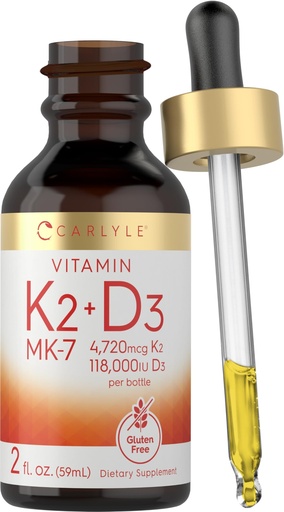 [BRSW2GL5AAMRUHL6] Carlyle Vitamin D3 K2 Drops | 2 Fl Oz | MK-7 Supplement | Vegetarian, Non-GMO, Gluten and Soy Free Formula