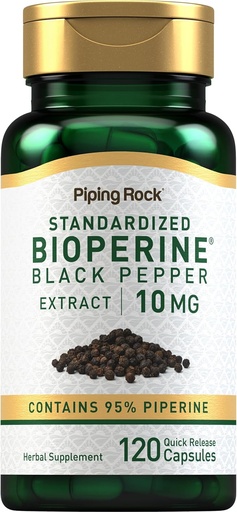 [BRSWIHQFB4OQA3DC] Piping Rock Bioperine Supplement 10mg | 120 Capsules | Black Pepper Extract | 95% Piperine | Gluten Free, Non-GMO