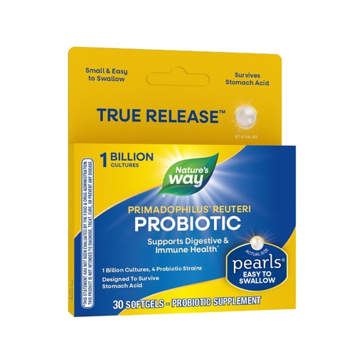 [BRSWIY35OEGQ2CL4] Nature's Way Primadophilus Reuteri Probiotic Pearls for Men and Women, Digestive and Immune Health*, 1 Billion Culture, 4 Probiotic Strains, Survives Stomach Acid, 30 Softgels
