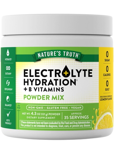 [BRSROYI6BUPAI3YY] Nature's Truth Electrolytes Powder | No Sugar | with B Vitamins | Refreshing Lemon Flavor | Vegan, Non-GMO & Gluten Free Supplement for Hydration