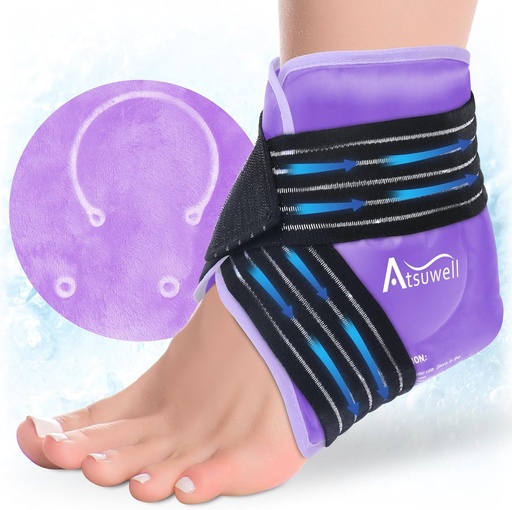 [BRSROCACCEGRUHYY] Atsuwell Ankle Ice Pack Wrap, Reusable Gel Ice Cold Packs for Ankle Foot Heel, Foot Ice Wrap with Soft Plush Lining, Cold Compress Therapy for Soothing Discomfort, Purple