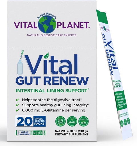 [BRSRAEDRCV6WADTX] Vital Planet - Vital Gut Renew Powder Supplement for Leaky Gut Repair with L-Glutamine, Marshmallow and Ginger Root, DGL Licorice Root and Organic Aloe Vera, L Glutamine 6000mg, 20 Single Serve Packs
