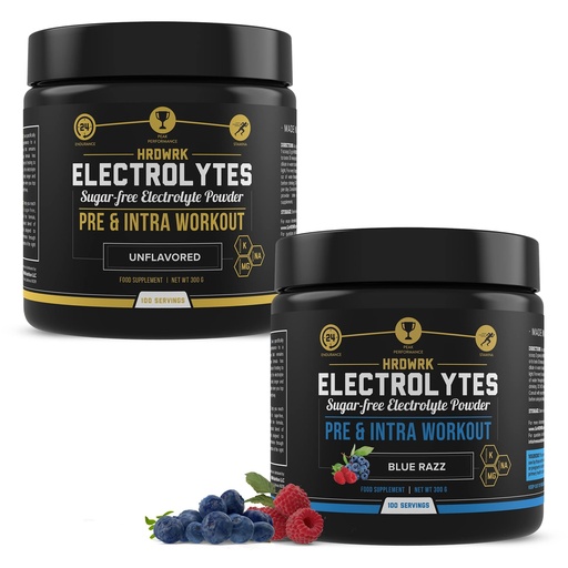 [BRSRMEILBUBRADQ7] MMA Nutrition HRDWRK 100 Servings Keto Electrolytes Powder Hydration Sugar Free - Electrolyte Powder to Boost Endurance & Reduce Fatigue with Electrolytes Supplement - Unflavored & Blue Raspberry Set