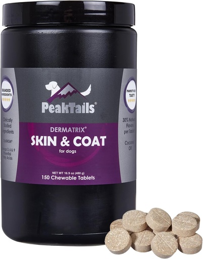 [BRSWYHY6CR7AO3T5] Kala Health PeakTails Skin & Coat Support for Dogs – 150 Chewable Tablets with MSM, Fish Oil, Omega-3 & Omega-6 – Supports Healthy Skin, Shiny Coat