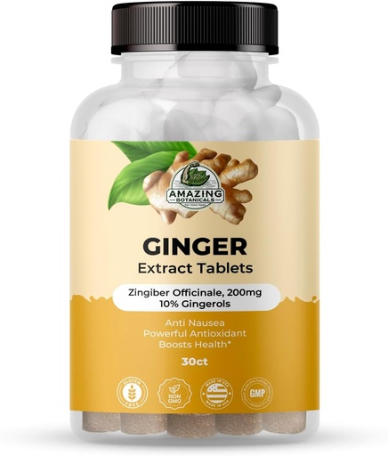 [BRSRA2T5A4PWYDTD] Amazing Botanicals Ginger Root Extract Tablets 200 mg - 10% Gingerols, 20 mg per Tablet, 30 Tablets