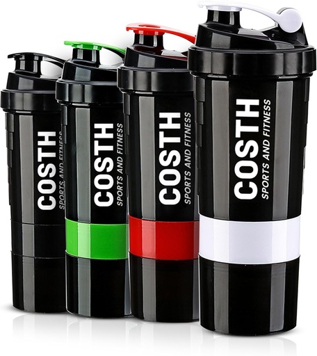 [BRSRAELYCMNQMCLB] 17 Oz Multi-Compartment Shaker Bottle with 4-Pack Set | BPA-Free, Leakproof, Protein Mixer & Supplement Storage