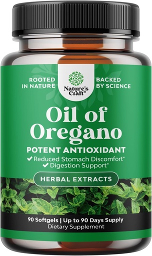 [BRSWY2YRA56G2AL3] Wild Oil of Oregano Softgeels - Detox Lembut untuk Dukungan Imune - Terkonsentrasi Oregano Oil Softgeels dengan Carvacrol 70% - Pengacau Ease, Kurungan Gut & Cleanse Body - Trusted Herbal Suplemen - 90 Ct