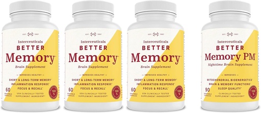 [BRSWGHATDIJWCCLJ] Better Memory Combo Kit - 3 Better Memory and 1 Better Memory PM - High Absorption Turmeric Extract* (4 Bottles Total)