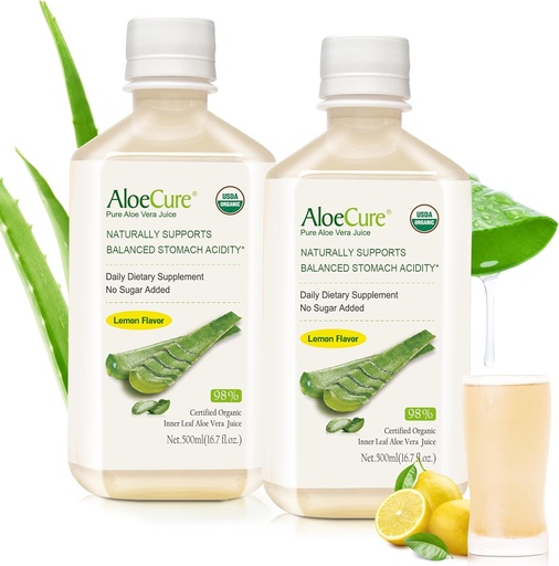 [BRSW2ZLQCMOQGHLF] Aloecury USDA Aleo Organic Aloe Vara Cheme Lelmon Favor - ผลิตภายใน 12 ชั่วโมงของเก็บเกี่ยว - Digestive Supplement for Stomaach Institute - สนับสนุนสุขภาพและสุขภาพอิมมูเนชั่น 2 Btles x 16.7oz