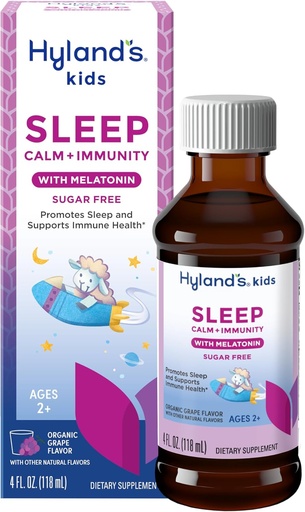 [BRSRAZQKAV4GECYZ] Hyland's Kids Sleep Calm & Immunity with Melatonin, Sugar-Free Sleep Aid Liquid with Magnesium, вітамін D, цинк & Elderberry, Promotes Sleep & Supports Immune Health, Ages 2 +, Grape Flavor, 4 Fl. Oz.