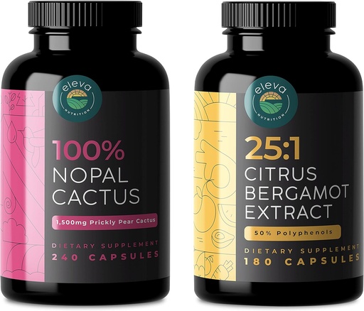 [BRSRMYY7C4FBQCDB] Citrus Bergamot & Nopal Cactus Bundle, 180 Capsules of Citrus Bergamot, 240 Capsules of Nopal Cactus, 1500 Mg of Sun-Dried Prickly Pear Cactus with Black Pepper Extract, 1000 Mg of Bergamot Extract