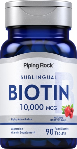 [BRSWIFDQAV5WAEL6] Piping Rock Biotin 10000mcg Fast Dissolve Tablets | 90 Count | Berry Flavor Sublingual Pills | Max Strength and High Absorption | Vegetarian, Non-GMO, Gluten Free Supplement