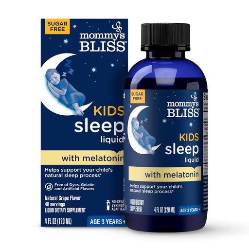 [BRSWYZD5O4FBMETD] Mommy's Bliss Kids Sleep Liquid with Melatonin & Calming Herbs | Melatonin for Children 3 Years & Up | Grape Flavor | Sugar Free | 4 Fl Oz (60 Servings)