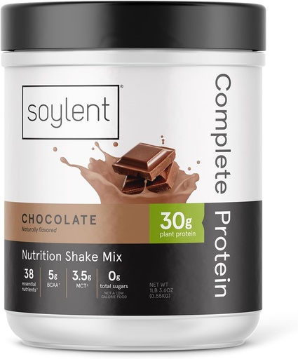 [BRSROCD4OQMQYC3J] Soylent Complete Protein Powder, Chocolate, 30g Protein Shake for Muscle Growth and Recovery, BCAAs, DHA, MCT, 28 Vitamins & Minerals, Zero Sugar, Gluten Free, Vegan - 1.25lb
