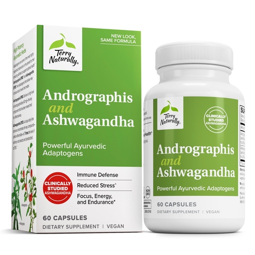 [BRSWYHT7DIFQKCTB] Terry Naturally Andrographis and Ashwagandha - Immune System Support Supplement - Support Energy & Healthy Stress Response - Energy Support Supplement - 60 Capsules (60 Servings)