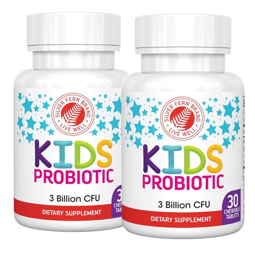 [BRSWGFLRBAFBYCDA] Silver Fern Brand Kids Ultimate Probiotic - 2 Bottles - 30 Chewable Tablets Each - Sugar & Gluten Free - Children's Dietary Supplement - DNA & Survivability Verified - Digestive & Immune Support | Sugar & Gluten Free - Children's Dietary Supplement - DNA & Survivability Verified - Digestive & Immune Support