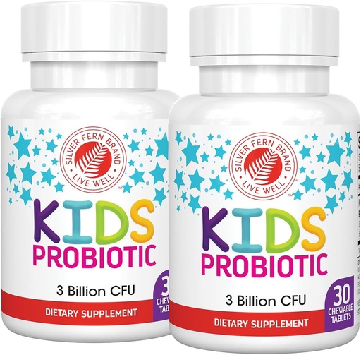 [BRSWGFLRBAFBYCDA] Silver Fern Brand Kids Ultimate Probiotic - 2 Bottles - 30 Chewable Tablets Each - Sugar & Gluten Free - Children's Dietary Supplement - DNA & Survivability Verified - Digestive & Immune Support
