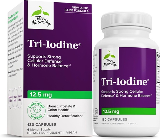 [BRSWIYA7CACQEDTM] Terry Luonnollisesti Tri-jodi - Tuki Kilpirauhasen terveys - Aids Hormonitasapaino molekyylijodi Kelp - Ominaisuudet Kalium Iodide & Natrium Iodide - Brain & Energy Support - 12.5mg, 180 kapselia