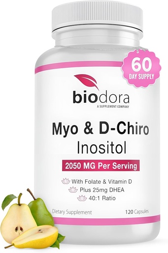 [BRSWYGIKBB5AYG3K] Myo& D-Chiro Inositol Supplement, with Folate and Vitamin D, 40 to 1 Ratio, Includes DHEA, Helps in Hormone Balance, Ovarian Function, 2050mg per Serving, 120 Capsules