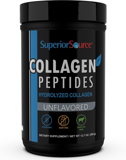 [BRSWYZQYCJYQG3A4] Superior Source Collagen Peptides Hydrolyzed Collagen - from Grass-Fed Cows - Supports Healthy Hair, Skin, Nails, Ligaments & Tendons - Gluten-Free & Dairy-Free - Unflavored, 12.7 oz